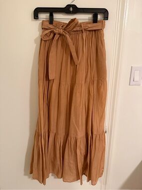 Mille Tiered Maxi Skirt with Tie Waist - Tan